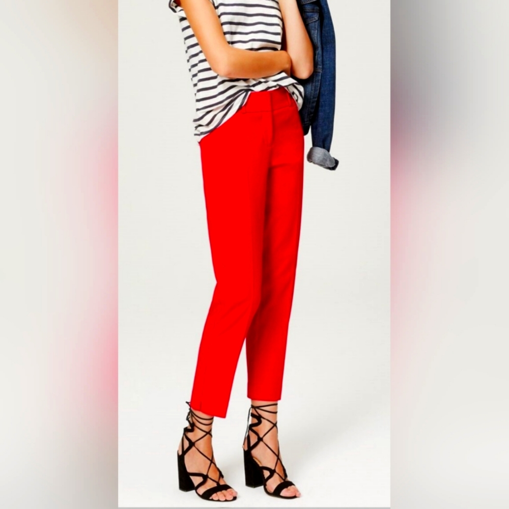 Red Cropped Straight-Leg Pants - Women's